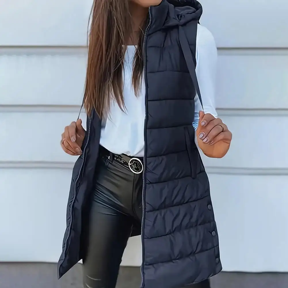 Winter Warm Outerwear Coat Women's Puffer Vest Casual Zip Up Quilted Padded Vest Hooded Sleeveless Down Jacket