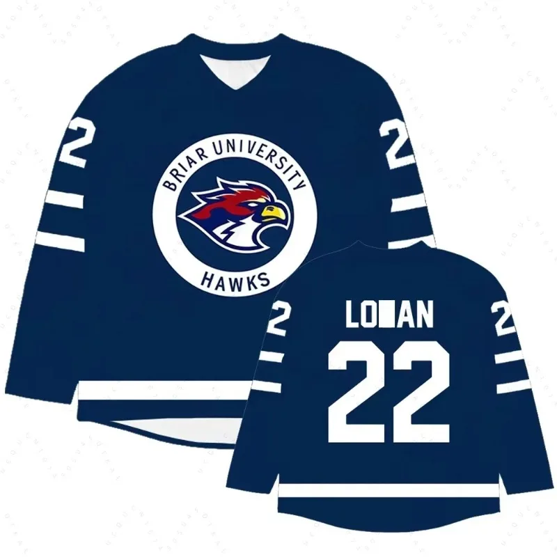 Briar University Hawks Off Campus Streetwear Logan22 Long Sleeve Hockey Jersey 3DAll Over Print Breathable Unisex V Neck T Shirt