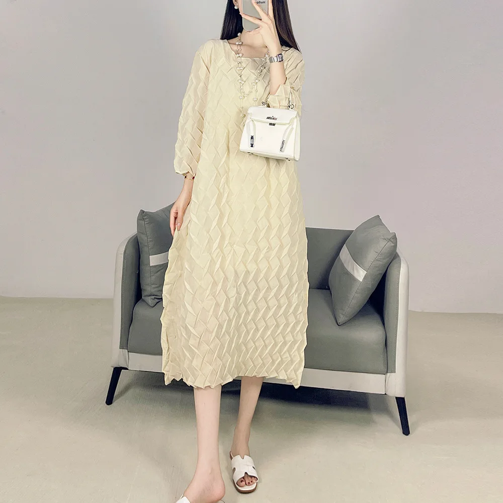 

Miyake Pleated Handmade Pleated Dress Casual Simple Loose Covering Meat Straight Skirt Comfortable Ageing Foreign New Skirt