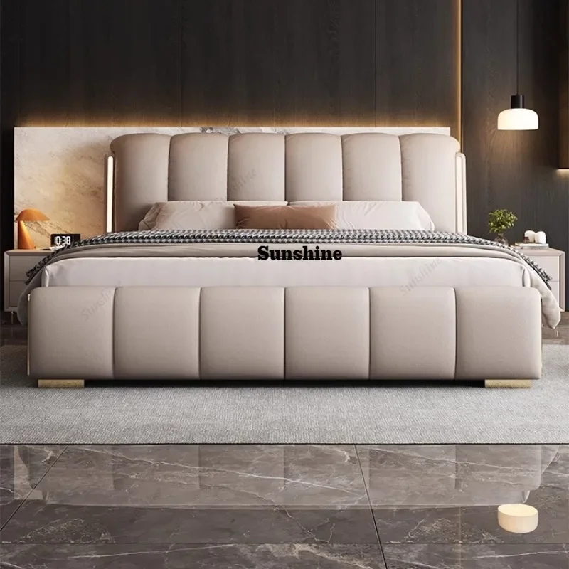 

TDMinimalist Simple Double Bed Frame Luxury Heavy Cheap Mattress Double Bed Storage Modern High Cama Matrimonial Bedroom Furnitu