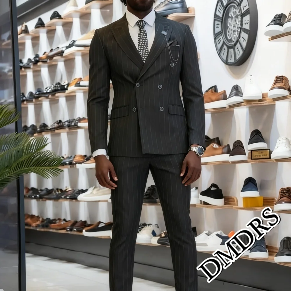 Picture 4: Classic Striped Men's Suit Set 2PCS For Wedding Formal Double-Breasted Business Men's Suit Set Simple Office Men's Suit Set