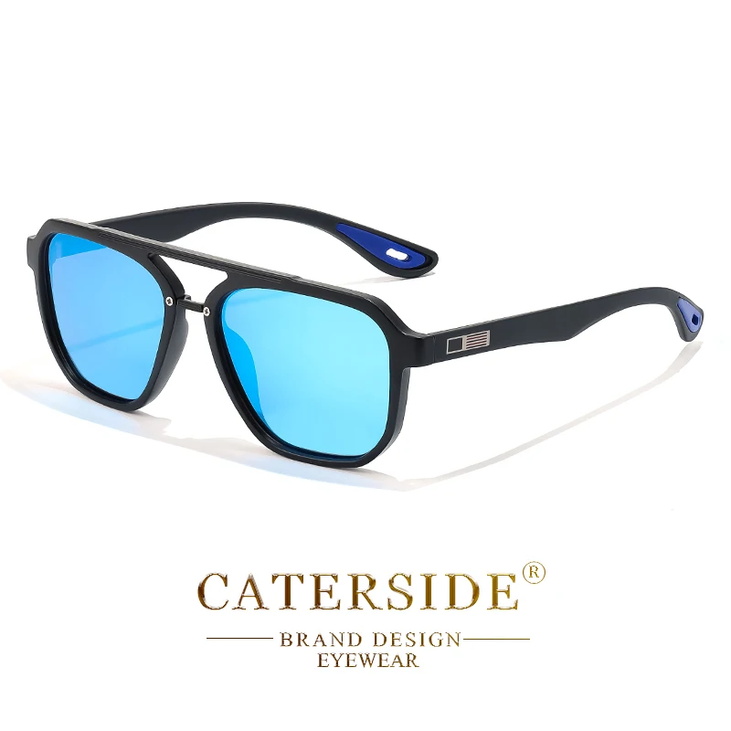 CATERSIDE Neue Polarisierte Sonnenbrille für Herren, Runde Flat-Top-Brille mit Doppelbrücke, TR-Rahmen, Federscharnier, Damen-Sonnenbrille für Sport und Autofahren – Detail 9