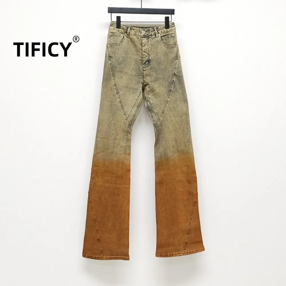 

High Street Pants RO Style Blue Men's Gradient Contrasting Washed Floor Down Casual Speaker Slim Fit Stacking Slimming Jeans