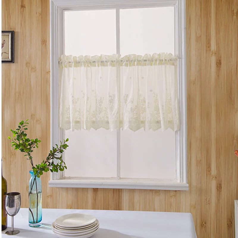 Lace Pastoral Embroidered Floral Short Voile Curtains Perspective Pelmet Valance For Kitchen Bathroom Indoor Balcony Bay Window