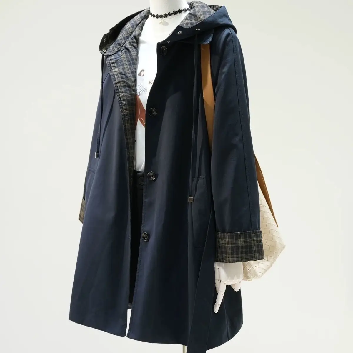 

Spring and Autumn Fashion Women's Windbreaker Coat Splicing Hooded Workwear Windbreaker