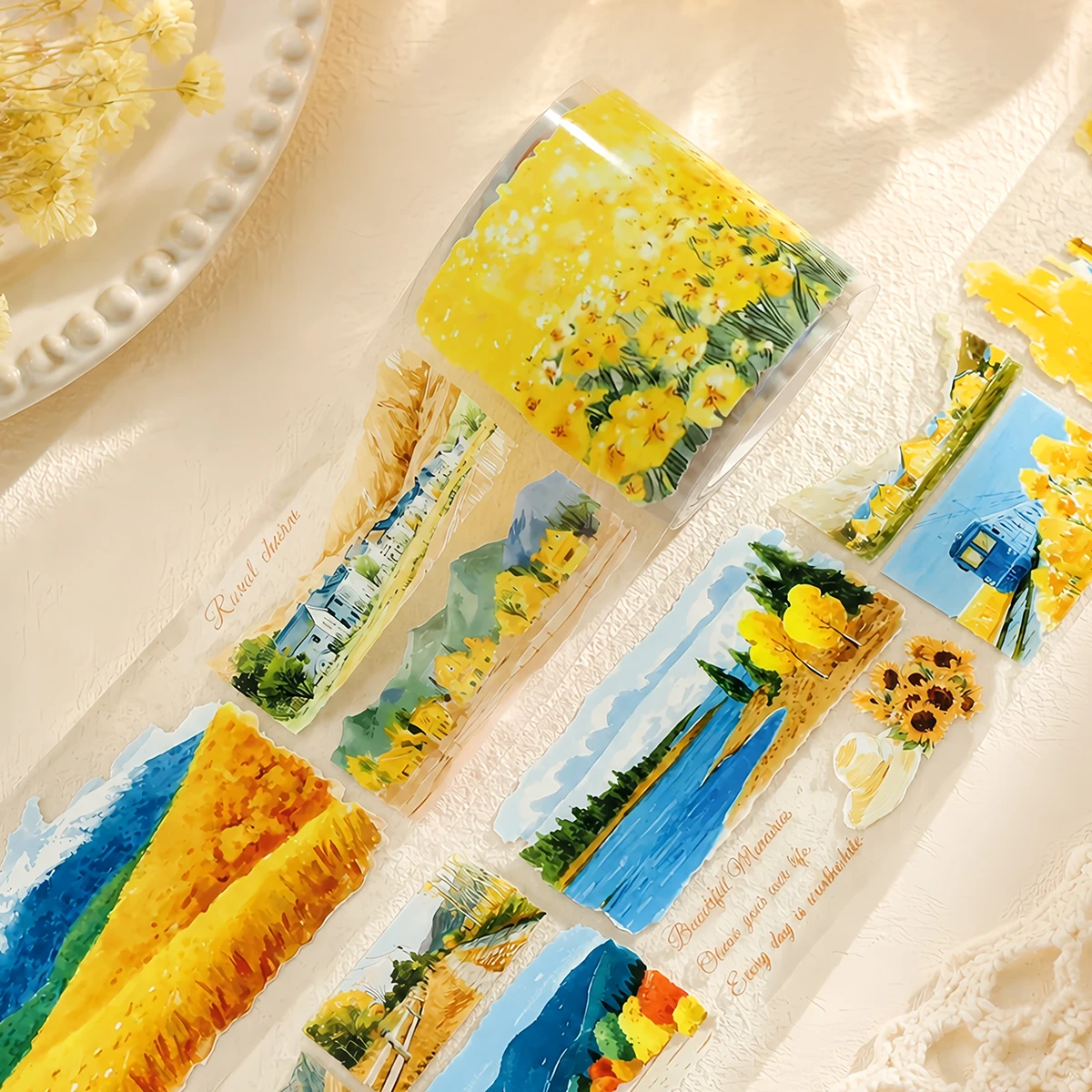 80mm*200cm Vintage Autumn Tree Field Landscape PET Tape Creative DIY Journal Material Collage Scrapbooking Stationery