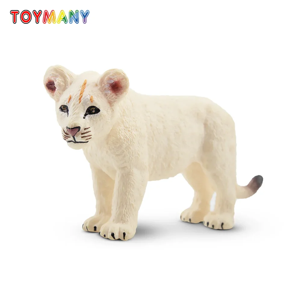 Toymany simulação em pé leão branco filhote vida selvagem modelo animal brinquedo mini figuras bonecas estatuetas de ação brinquedos crianças presente