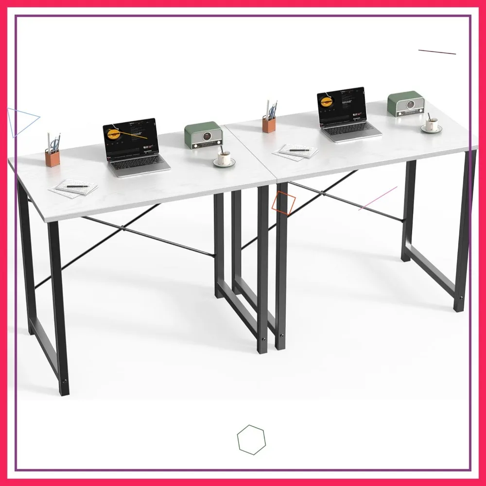 

32 Inch Modern Computer Desk with Metal Frame, Wood Tabletop for Home Office Study Writing Work - White, 2 Pack