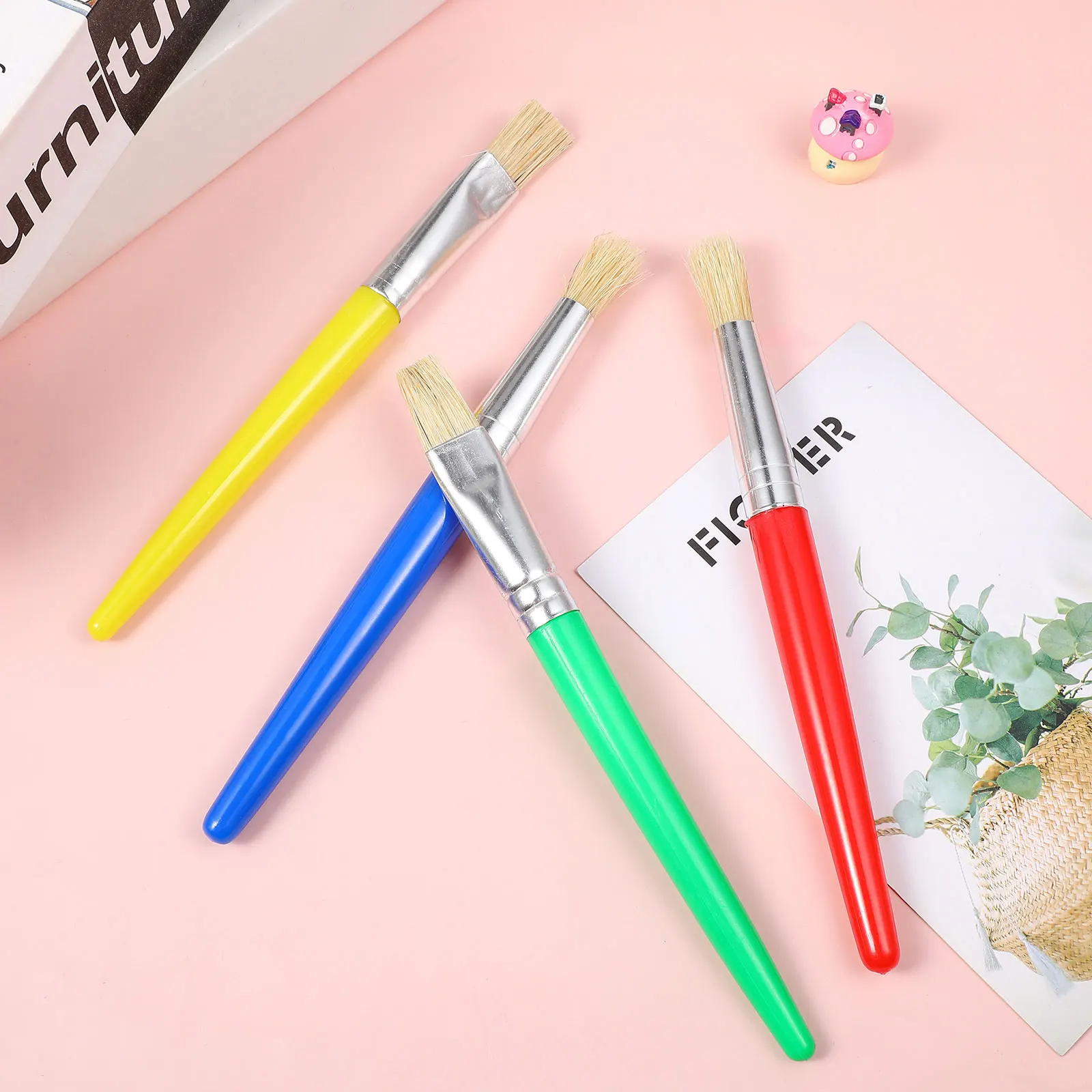 

8 Pcs Kids Diy Round Kids Paint Brushes Tip Plastic Handle Drawing Brushes Easy Clean Craft Gifts
