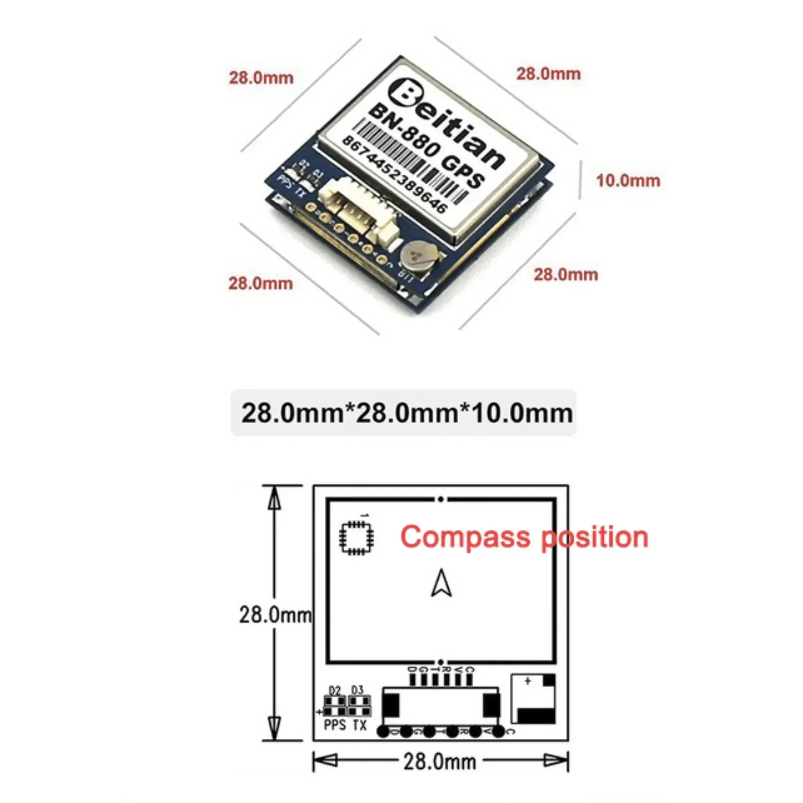 BN-880 GPS Module with Flash Compass and Active Antenna for RC Aircraft and Flight Controllers