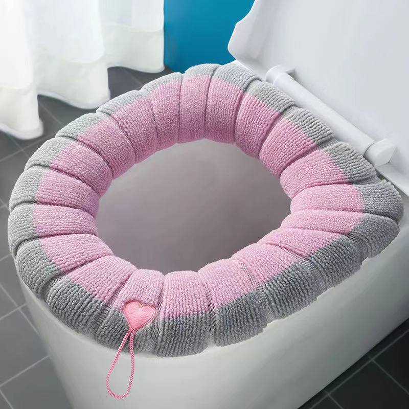 Winter Warm Toilet Seat Cover Mat Bathroom Toilet Pad Cushion With Handle Thicker Soft Washable Closestool Warmer Accessories