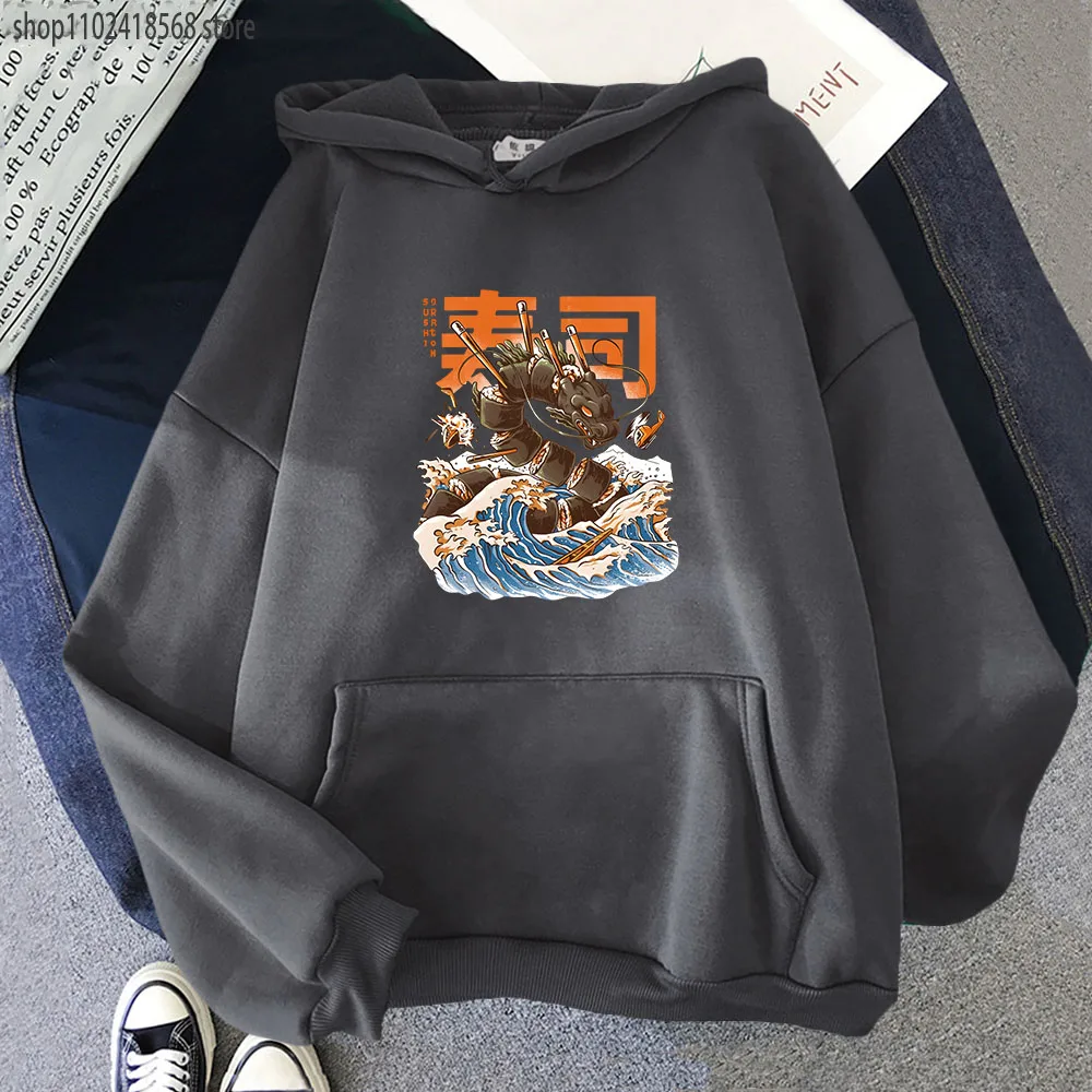 Grote Sushi Dragon Hoodies Japanse Stijl Sweatshirt High Street Streetwear Vrouwen Kleding Harajuku Mannen Trui Y2k Sudaderas