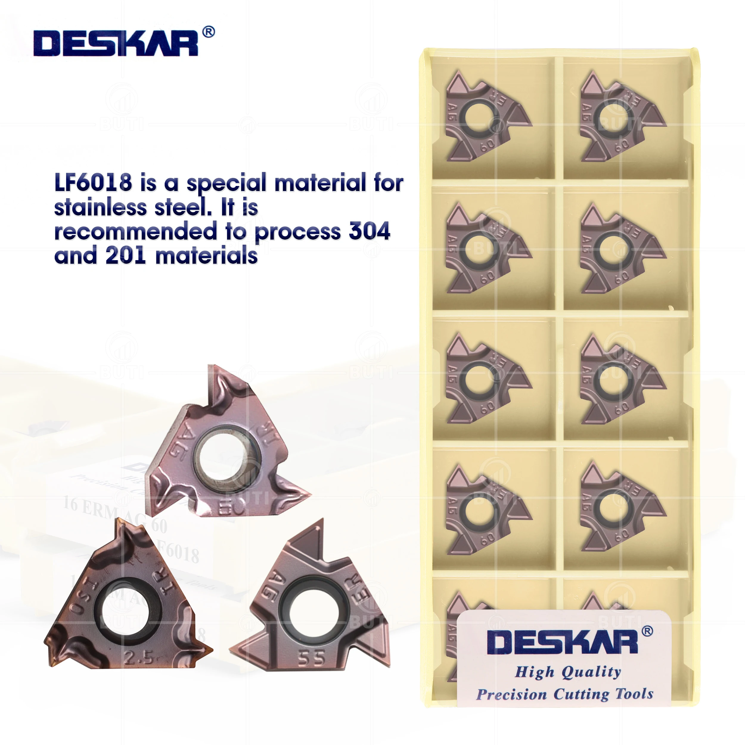 Deskar 100 Original 16erm Irm 1.0 1.5 2.0 2.5 3.0iso Ag55 60 Lf6018 Rosqueando Carboneto Inserção Cnc Ferramenta de Torno para Aço Inoxidável
