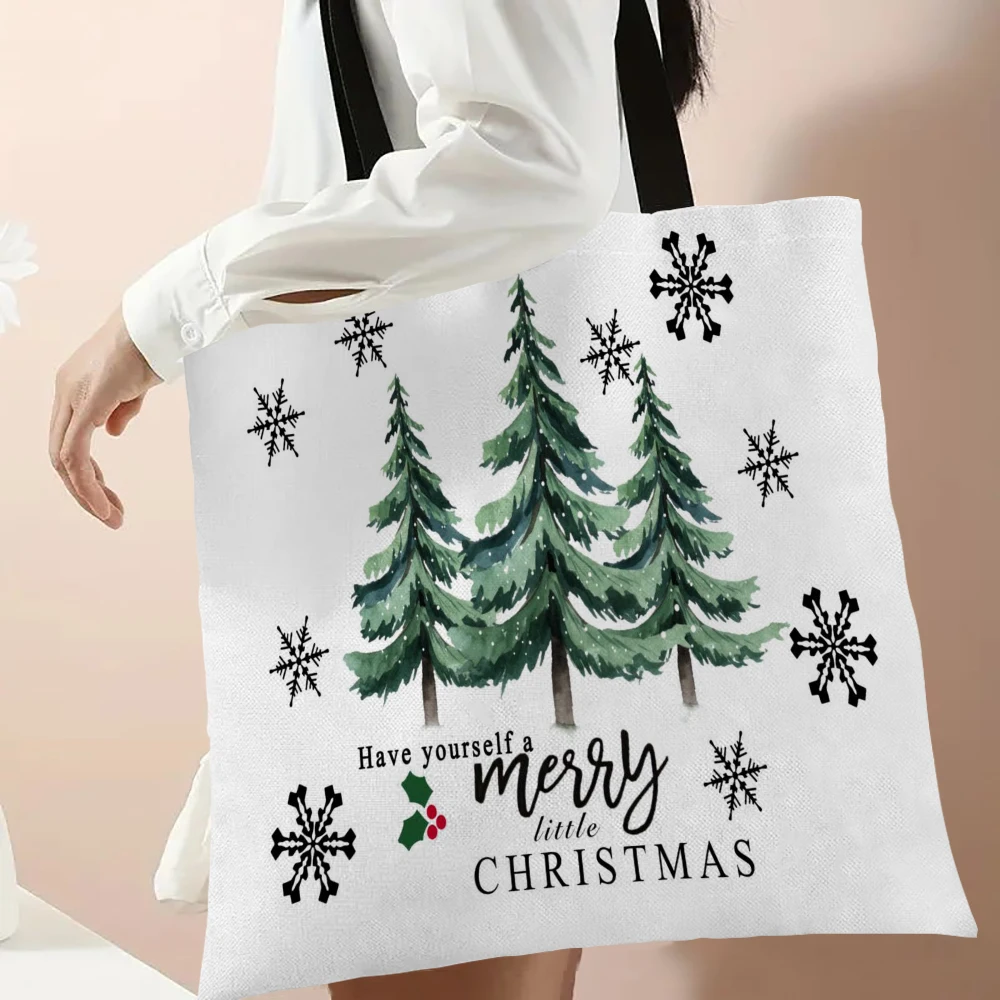 Merry Christmas Print Tote Bag Snowman Women Shopping Bag 2024 Fashion Shoulder Bag Book Bag Shopper Bag 7.25