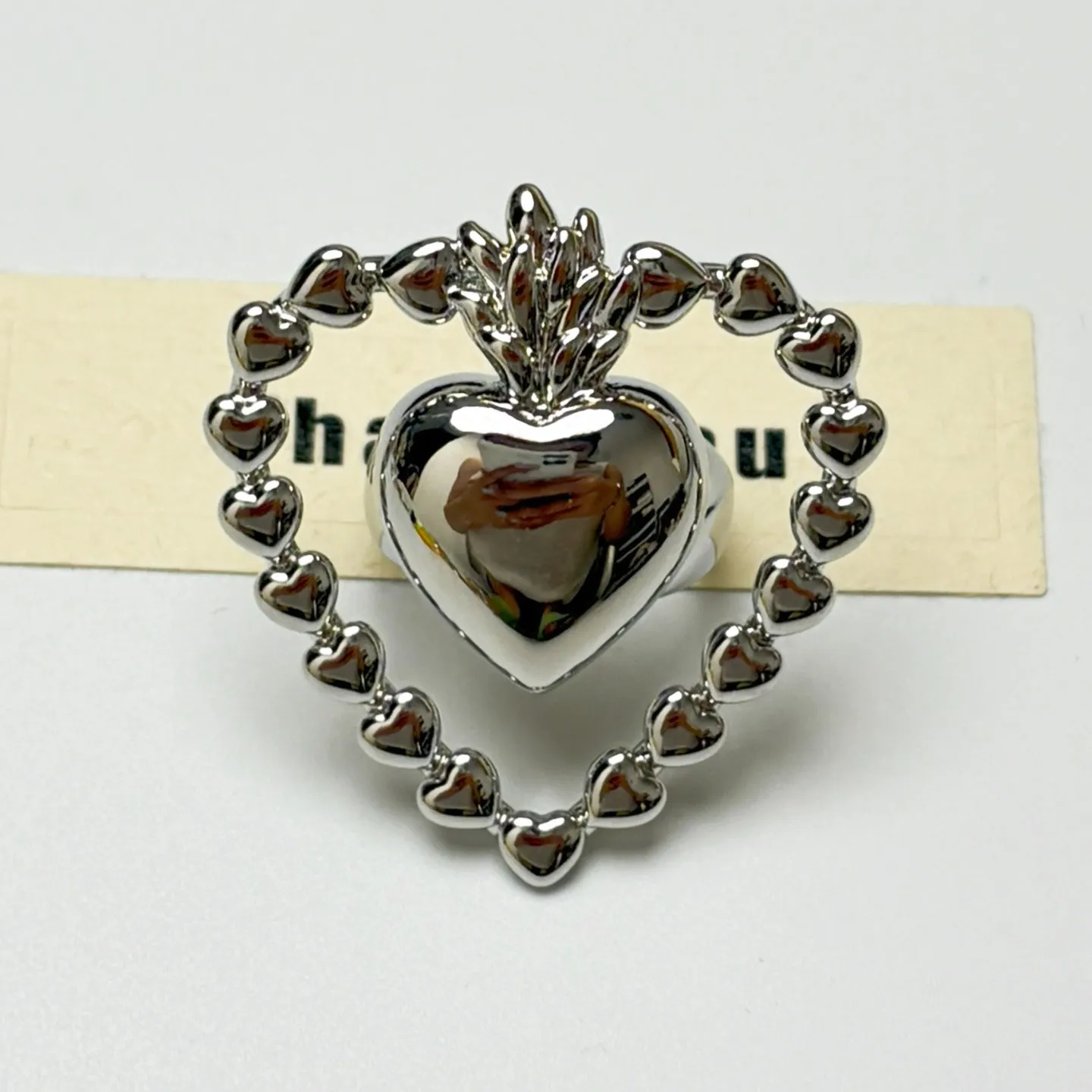 Vintage Hollow Flame Heart Open Ring for Women Niche Exaggerated Statement Ring Luxury Delicate Finger Jewelry Party Gift