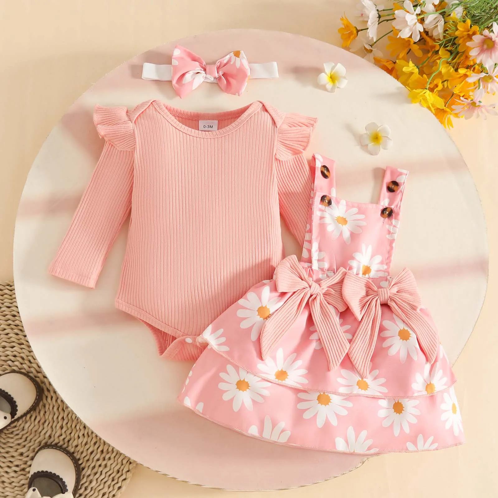 

Infant Clothes Baby Girls Comfortable And Breathable Set Cute Floral Printed Top Pinafore Dress Preemie Clothing For Girl Suit