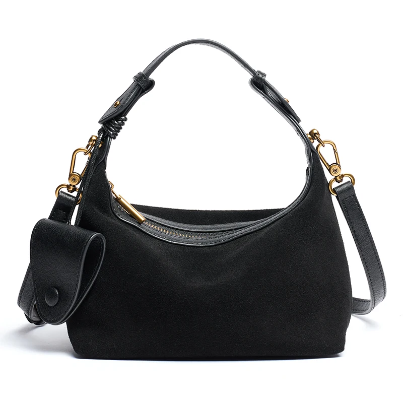 Women's 2026 New Genuine Suede Leather Small Top Handle Handbag Niche Designer Style Crossbody Purse Daily Work Commuter Bag