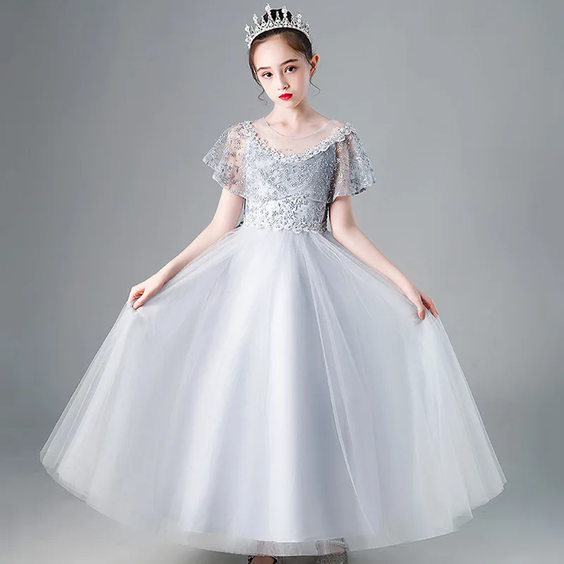 Children's Dress Princess Dress Girl Flower Girl Wedding Puffy Tulle Dress Girl Host Performance Dress Cross-border Children's D