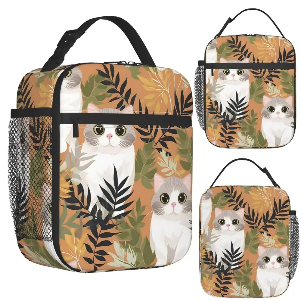Gray Ginger And Siamese Kittens Cats Insulated Lunch Bag for Women Kids Portable Food Boxes Thermal Lunch Box Tote