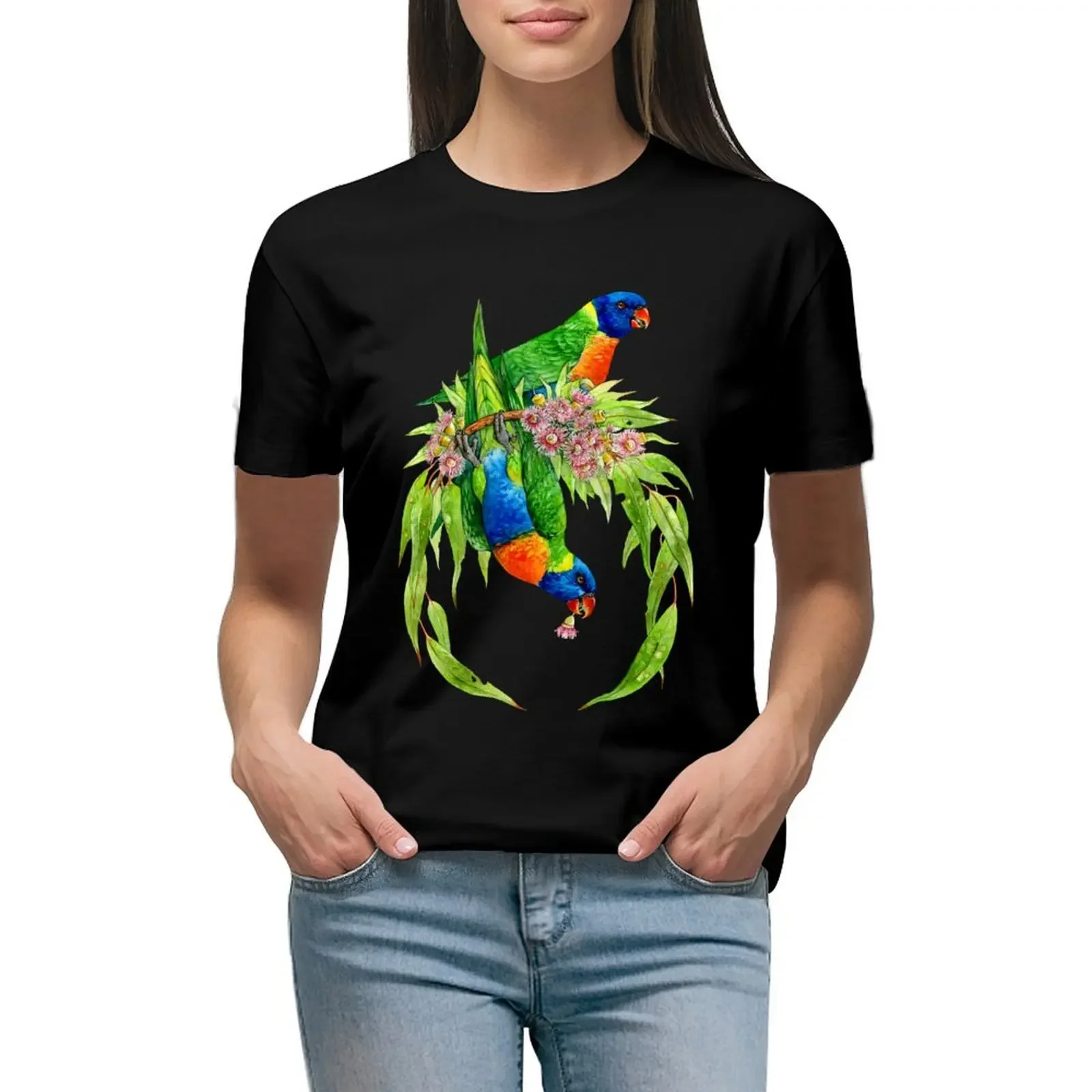 

Rainbow Lorikeets Native Wreath T-Shirt sweat kawaii clothes blanks shirts graphic tees western t-shirt dress for Women