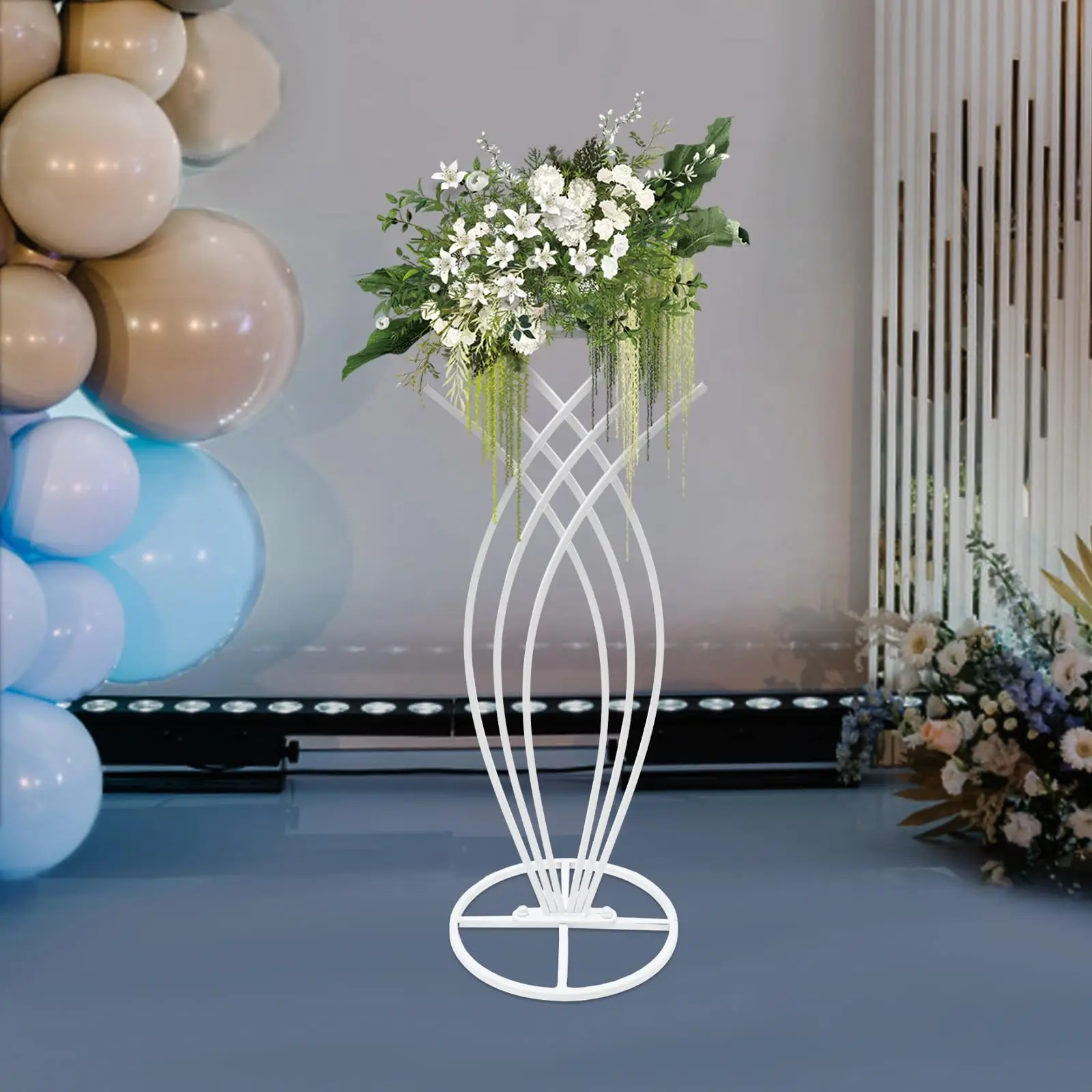 ขาตั้งดอกไม้งานแต่งงาน, 27.56 โลหะสูงรูปปลาแจกันดอกไม้สีขาว, งานแต่งงาน Centerpieces เรขาคณิตชั้นวางจอแสดงผลตกแต่ง