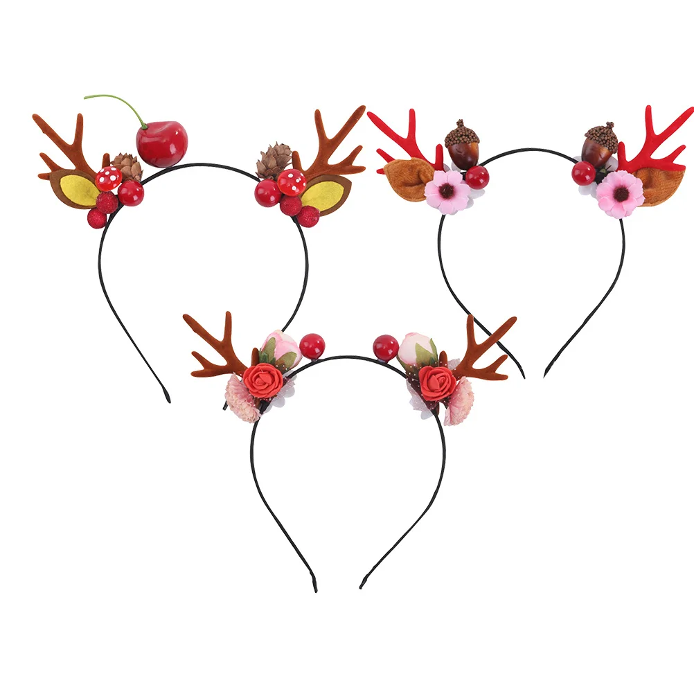 3 قطع من أطواق الشعر على شكل قرن الغزلان، تصميم جميل أنيق غير قابل للانزلاق، عصابة رأس للحفلات لعطلة عيد الميلاد، كرة تنكرية