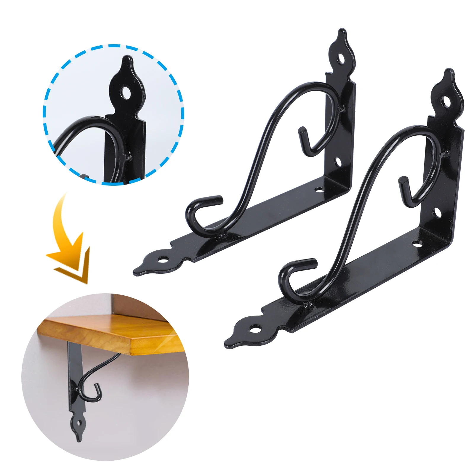 

2 Pcs Wrought Iron Bracket Support Brackets Wall Steel Shelf Mounted Accessories Frame Shelves Fixing Wall-mounted