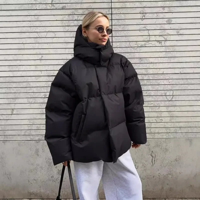Manteau en coton à capuche pour femme, veste en coton ample, monochrome, hiver, nouveau