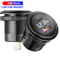 Voltemtercar power outlet 12/24V 2 Port USB Charger Socket USB-C PD & QC 3.0 For Car Motorcycle With Voltmeter Charger