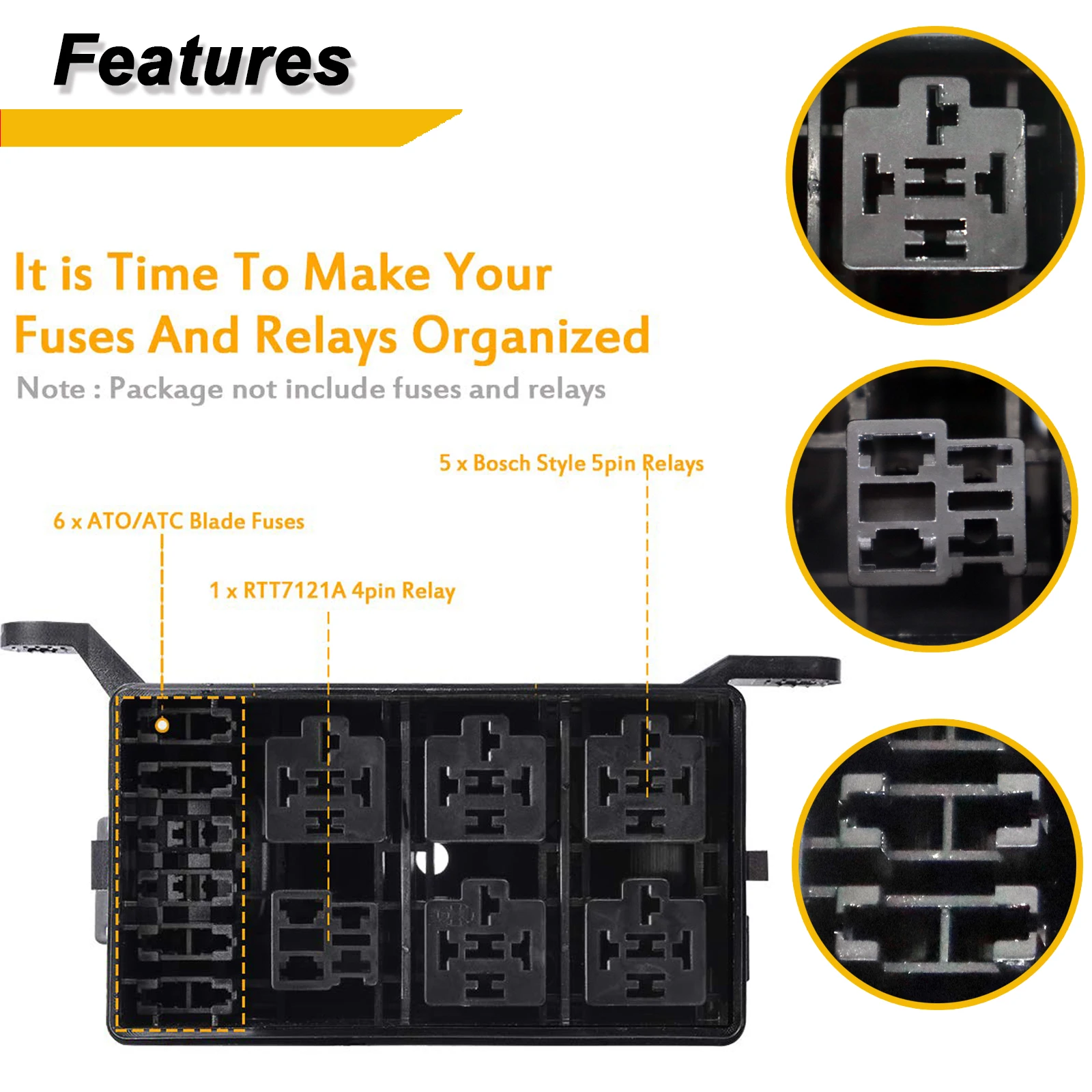 Universal DC 12V Car Marine 6 Way Relay 6 Slot Blade ATC/ATO Fuse Holder Box Block Auto Truck Boat Insurance Car Accessories