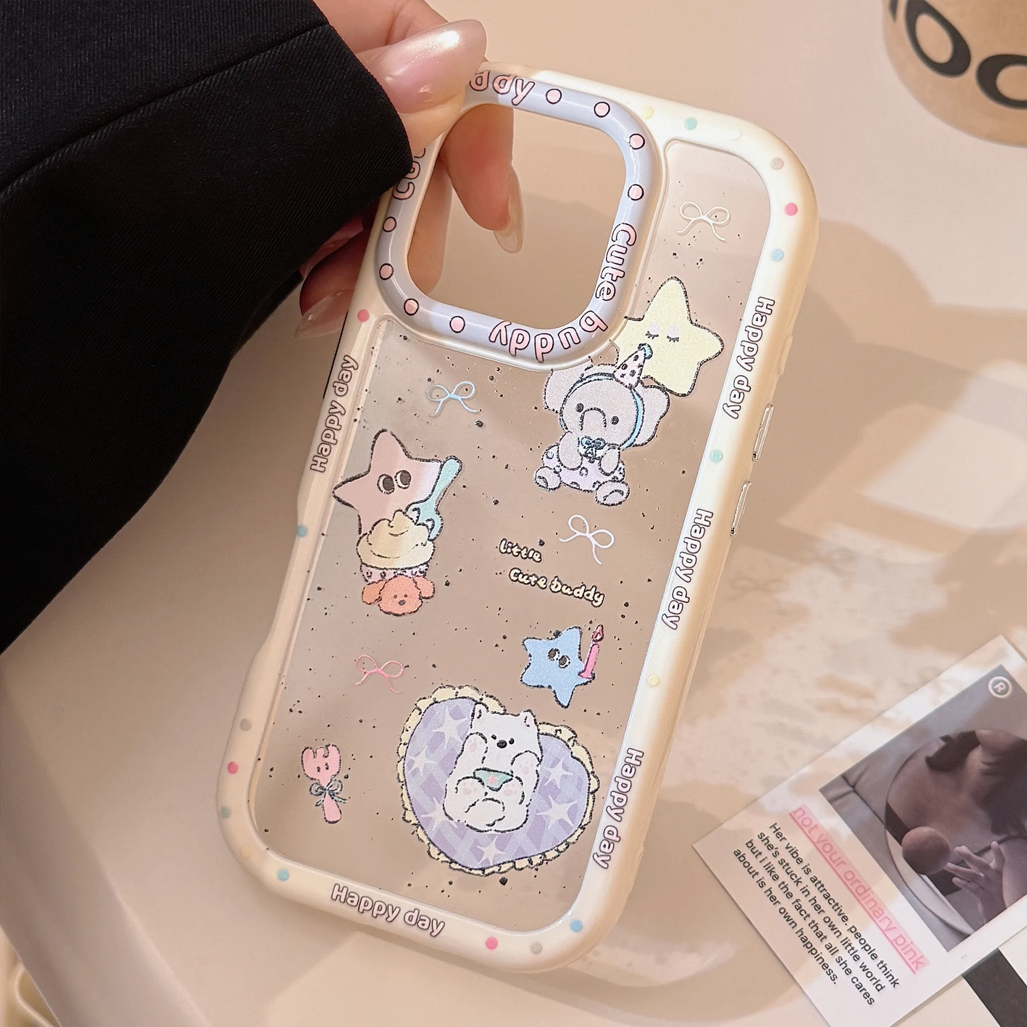 Support Multiple Models Buttery Acrylic Painted Rabbit Elephant Phone Case For iPhone 11 12 13 14 15 16 Pro Max Anti Drop Case