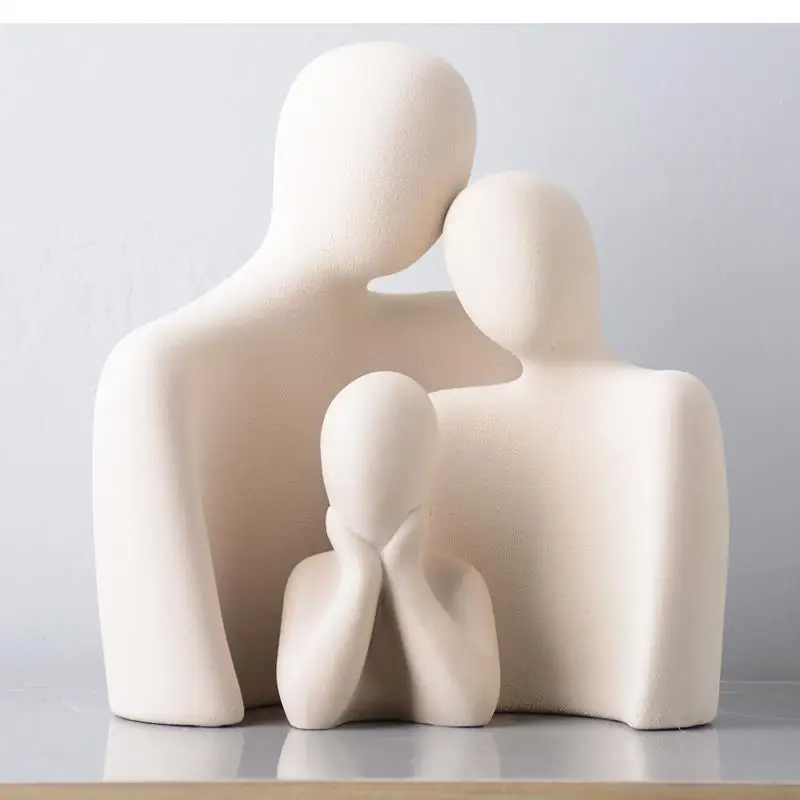 Statues for Decoration Ceramic Art Crafts Abstract Figure Sculpture Family Couple Hugging Nordic Home Accessories