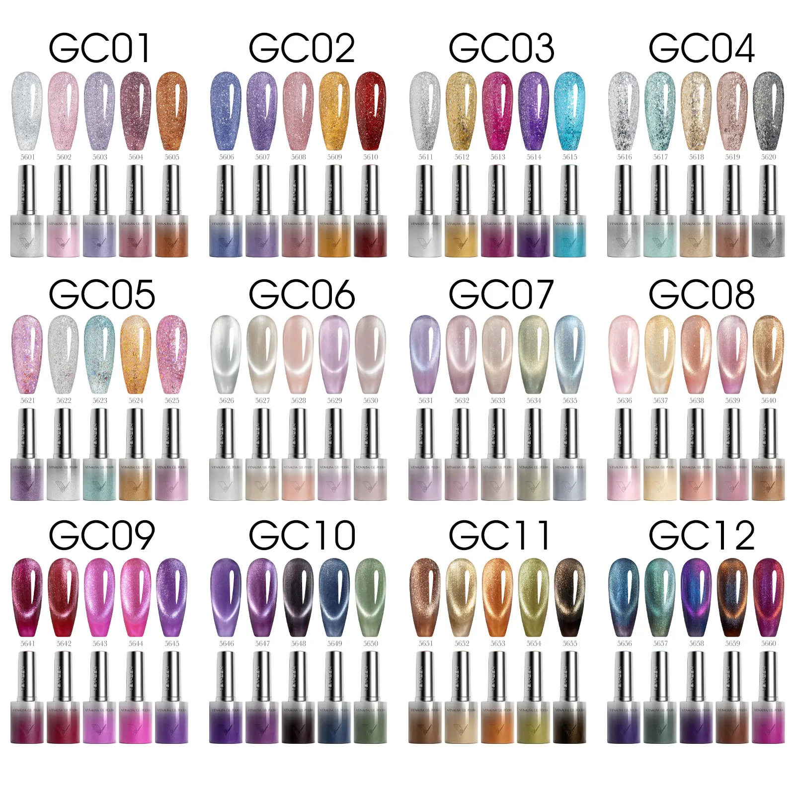 Venalisa Cat Eye Gel Nagellack Set Magnetischer Effekt Schimmerndes Nagelgel Set Hochpigmentiert Abziehbarer UV LED Nagelkunst Maniküre 10ml x 5 Stück – Detail 2