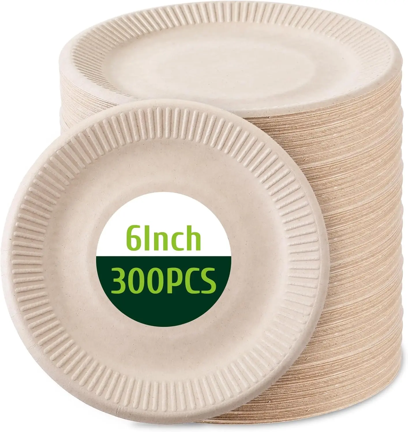 300Pcs Disposable Paper Plates 6 Inch Small Compostable Plates, Eco-Friendly Bulk Dessert Plates for Parties Appetizers Cakes &