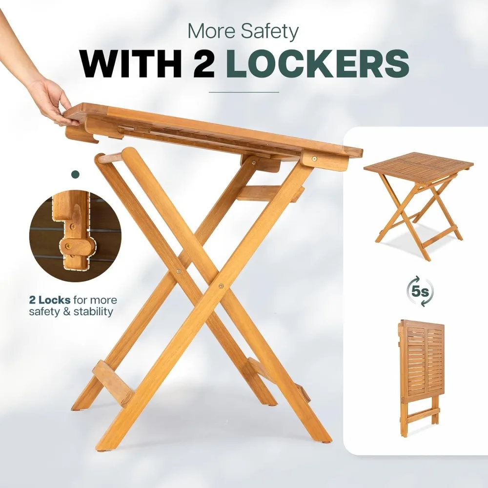 

Acacia Wooden Folding Table, Heavy Duty 270lbs Capacity, Elegant & Rustic for Garden, Backyard, Porch, Patio, Easy Assembly