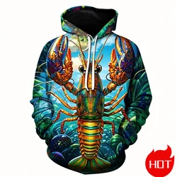 Autumn New 3D Printed Cute Animal Shrimp Hoodies Seafood Lobster Graphic Hooded Sweatshirts Kid Funny Pullover Mens Clothing Top