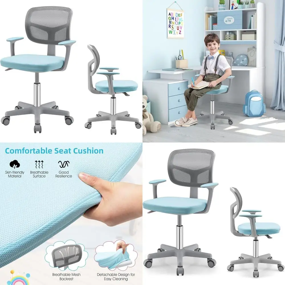 

Ergonomic Kids' Desk Chair with Lumbar Support and Adjustable Height, Suitable for Ages 3-10, Blue