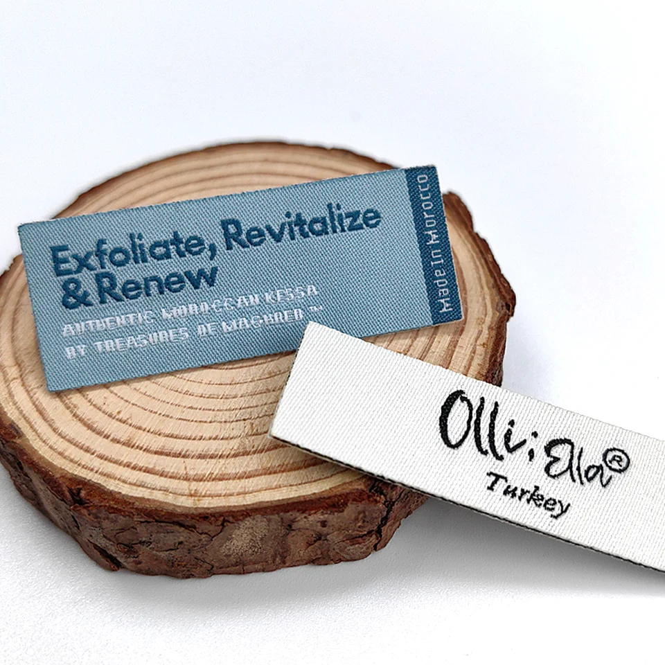 Hot Melt Adhesive Sticker Clothing Labels Customized LOGO Printed Garment Fabric Cotton Damask Thread Tags Woven Label