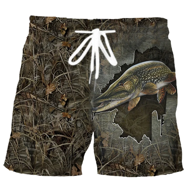 3D gulf fish printed beach shorts men summer personality funny hip-hop swimming men\'s shorts unisex loose sports five-point shor