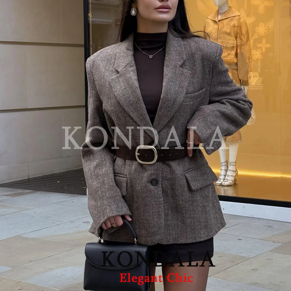 

KONDALA женский весенний модный пиджак с поясом, пиджак для поездок на работу, осень 2026, модный винтажный элегантный офисный женский пиджак для ужина