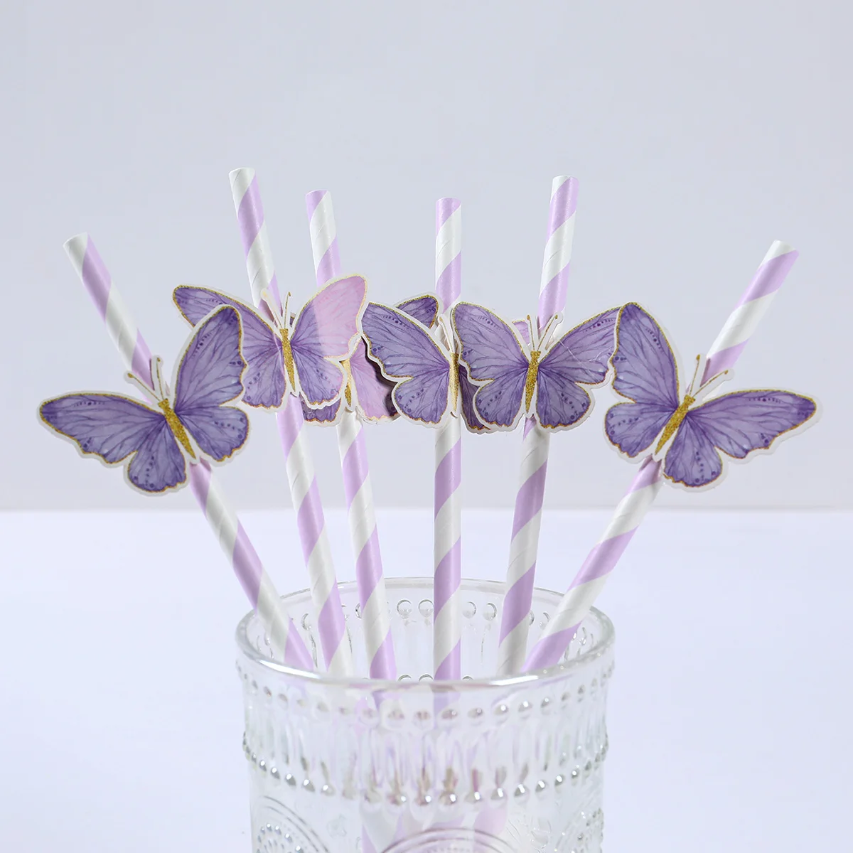 Pink Butterfly Paper Straw Girls Birthday Party Supplies Purple Butterfly Birthday Decoration Butterfly Theme Baby Shower Decor