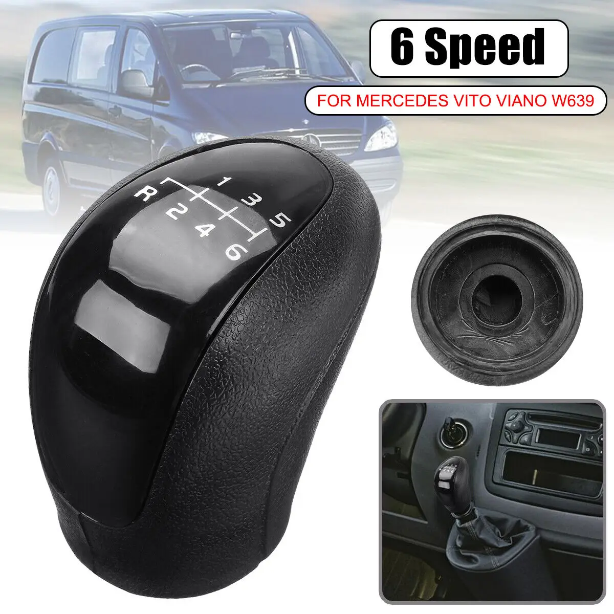 Black 6 Speed Gear Stick Shift Knob Plastic Gear Knob For Mercedes Benz Vito Viano Sprinter W639 959944 Car Interior Parts