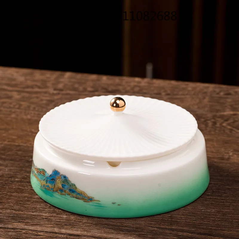 SCY ceramic ashtray with cover anti-fly ash household living room office creative ashtray high-end gift