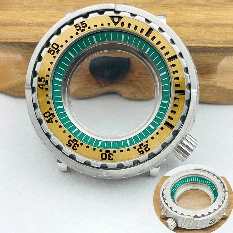 Custodia per orologio al tonno da 47 mm Custodia NH35 adatta per NH34 NH35 NH36 7S26 Movimento Cover posteriore trasparente Custodie per orologi con anello interno verde