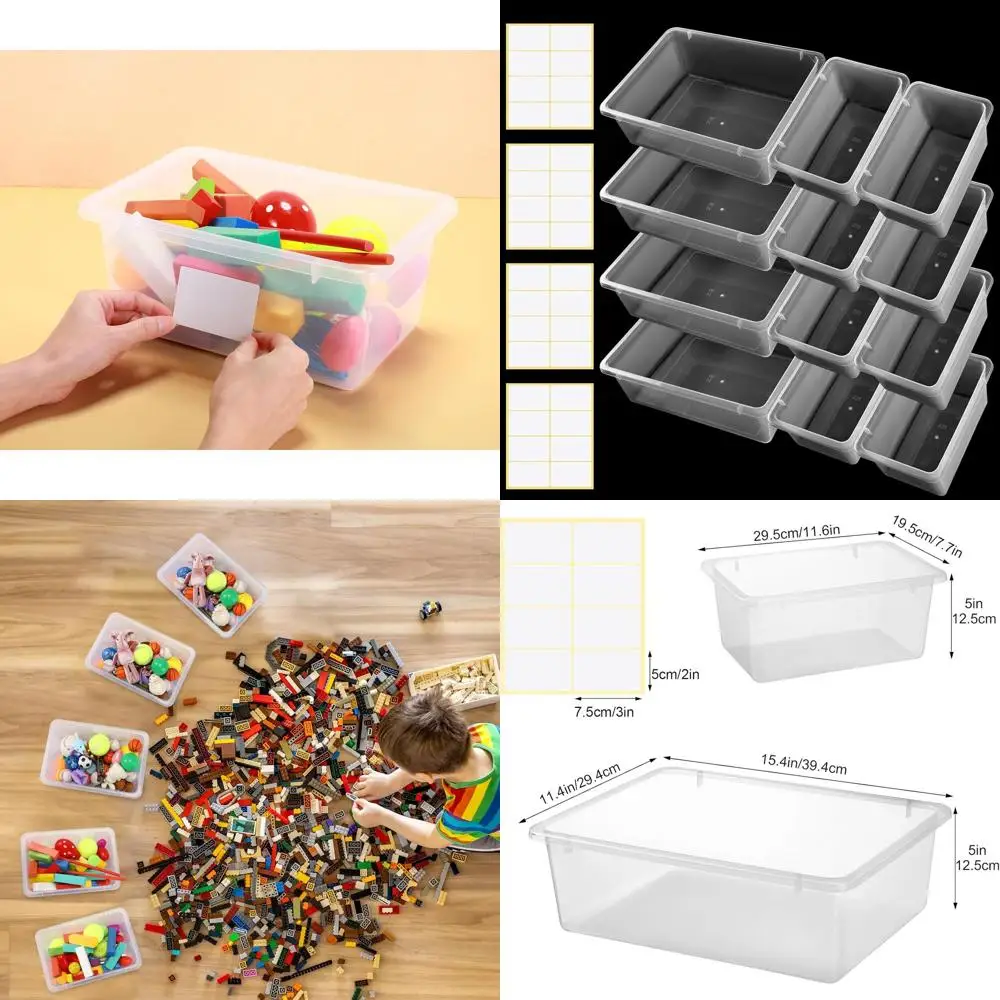 

12-Piece Clear Plastic Storage Bins with Labels for Home, Office, and Library Organization