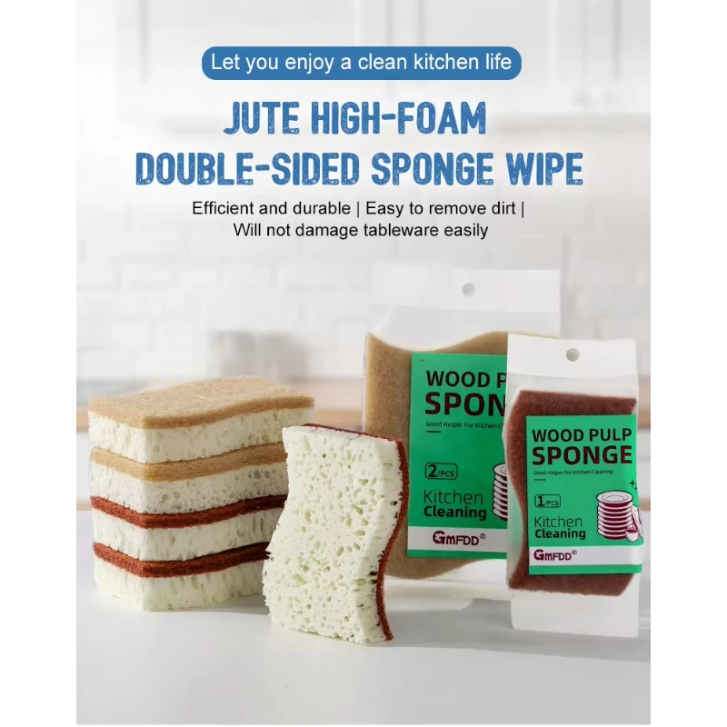 6Pcs Light Brown & Coconut Brown Sisal  Fiber Double Sided Dish Sponge High Foam Kitchen Pot Cleaning Scrub Pad for Washing