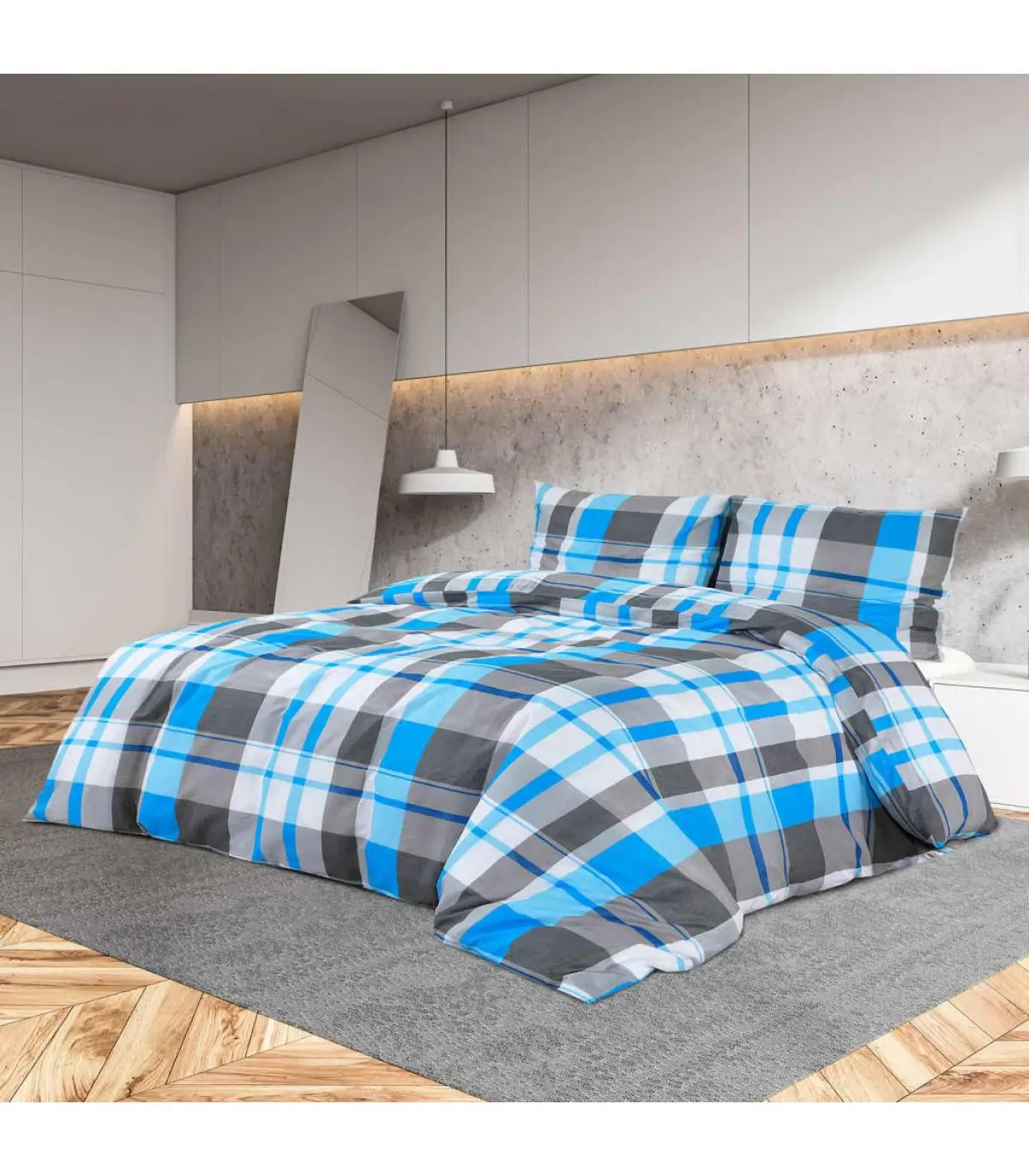 Duvet Cover Set Blue and Grey Cotton 260x240 cm Duvet Cases