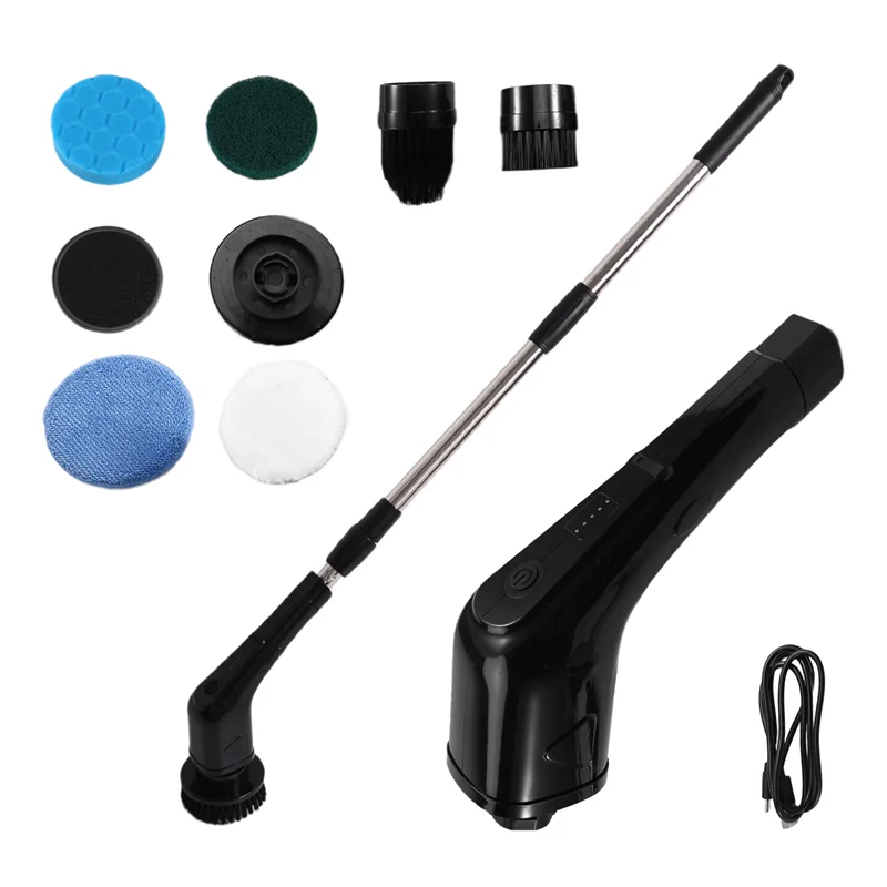 A66T-Electric Cleaning Scrubber Cordless Powerful Scrub Brush With Adjustable Extension Long Handle Replaceable Brush Heads