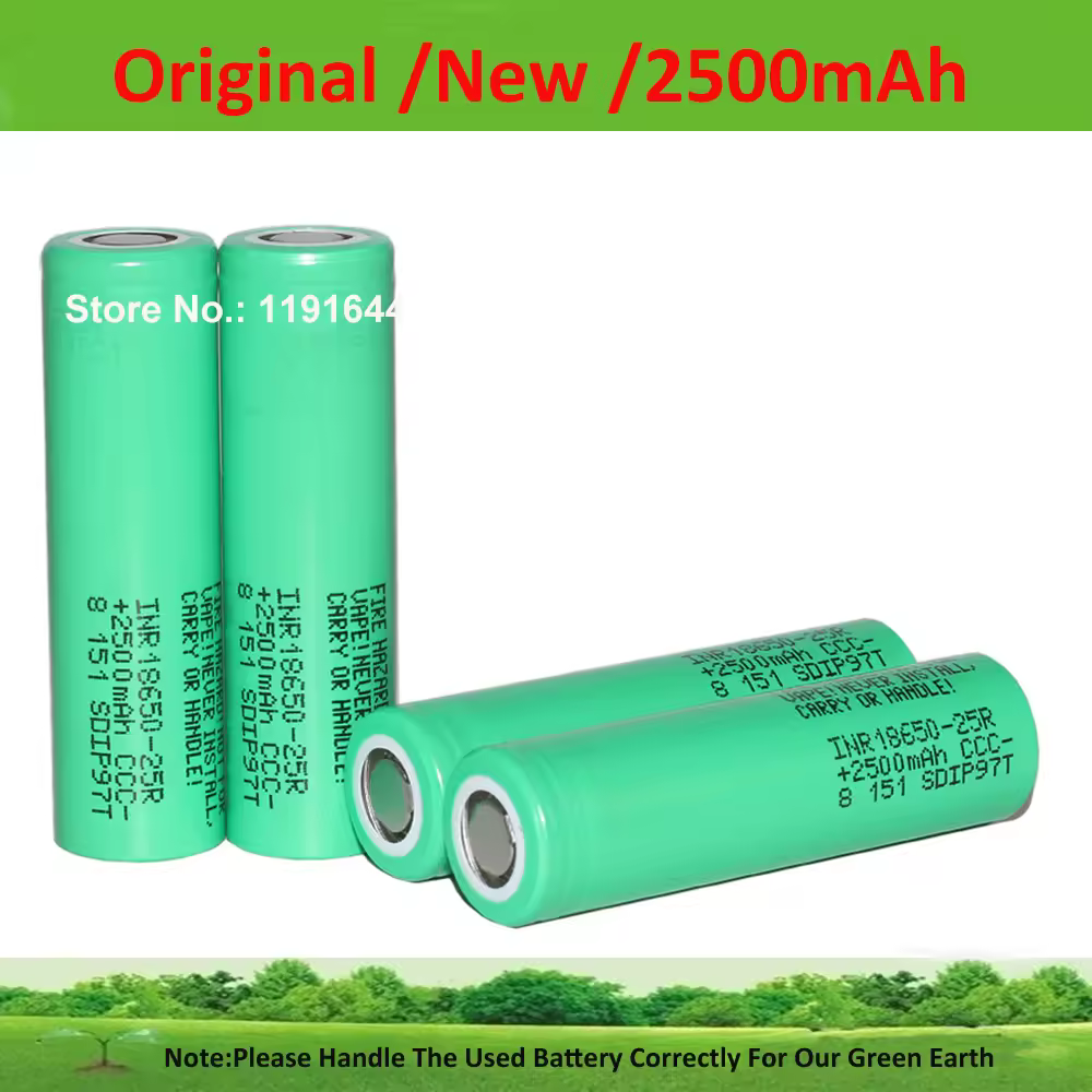 4PCS/LOT Original 3.6V INR18650-25R 18650 2500mAh Continuous 20A Discharge Battery for Samsung