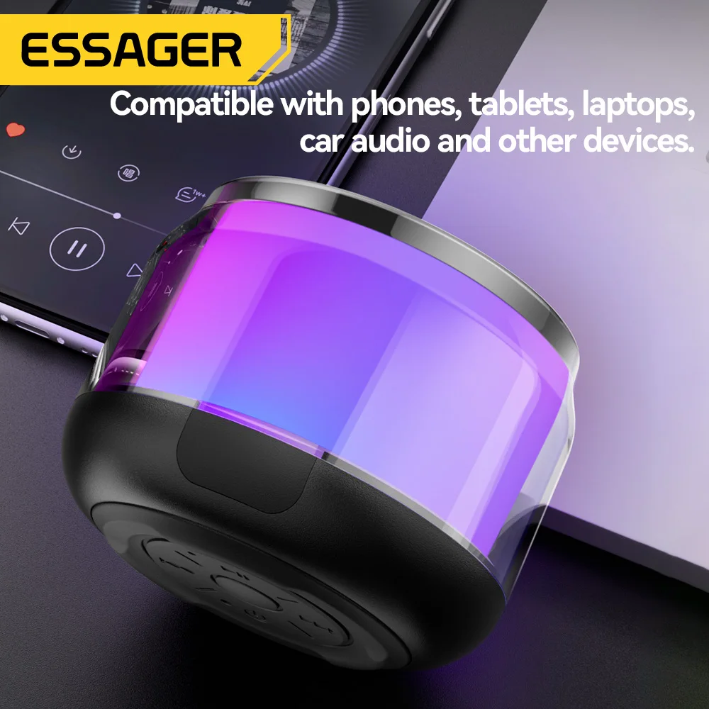 Essager Mini Wireless Bluetooth Speaker Mobile Phone Subwoofer Outdoor Portable Audio Powerful Sound Box Home Soundbar LED Modes